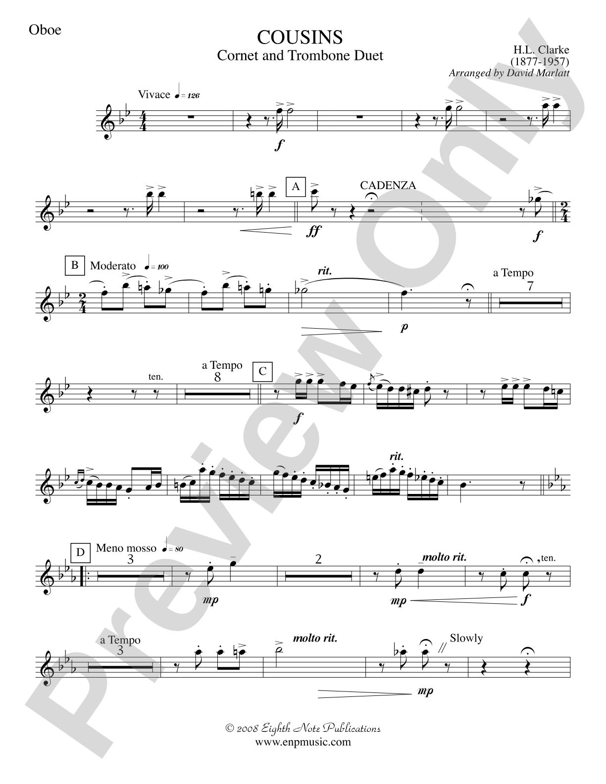 Cousins (Cornet and Trombone Duet and Concert Band): Oboe