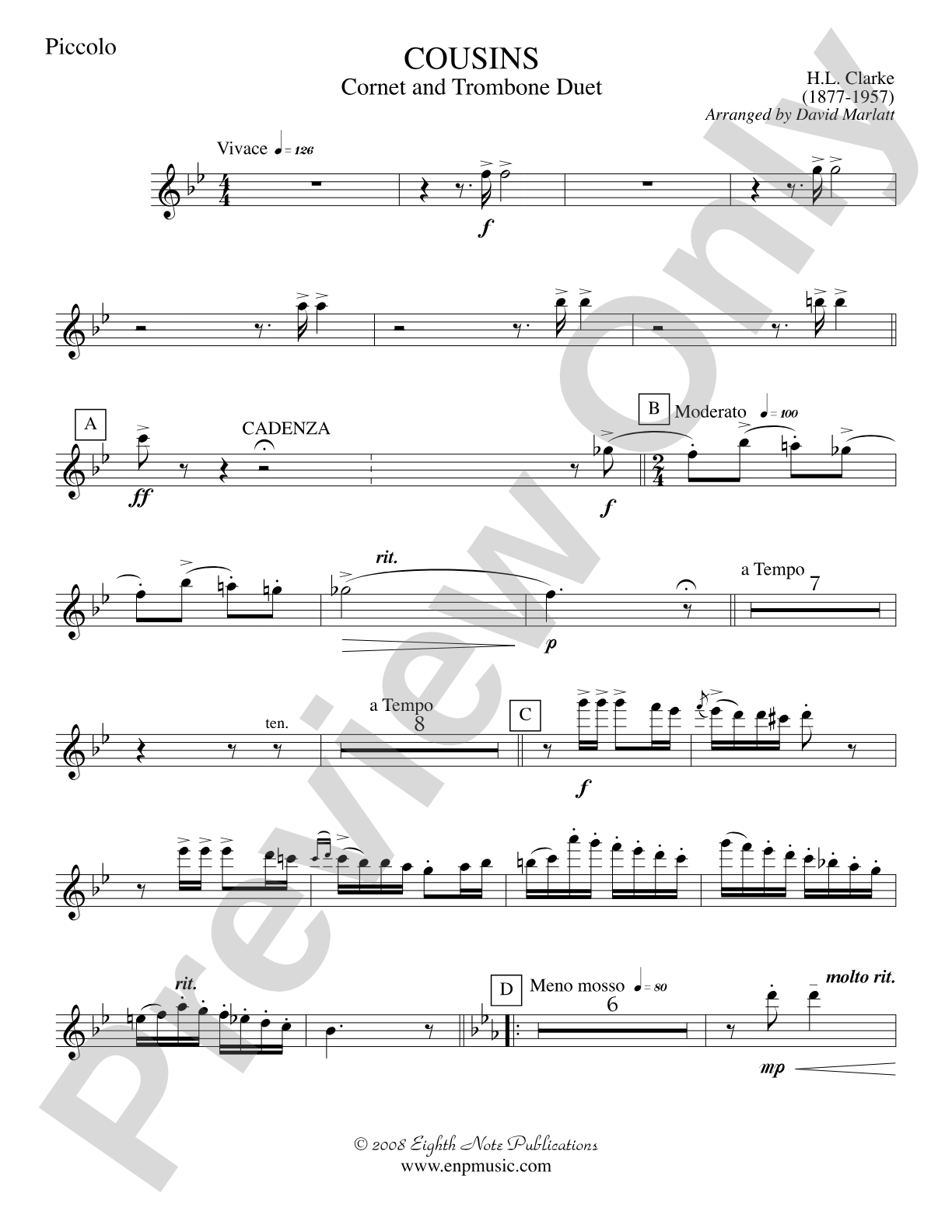 Cousins (Cornet and Trombone Duet and Concert Band): Piccolo