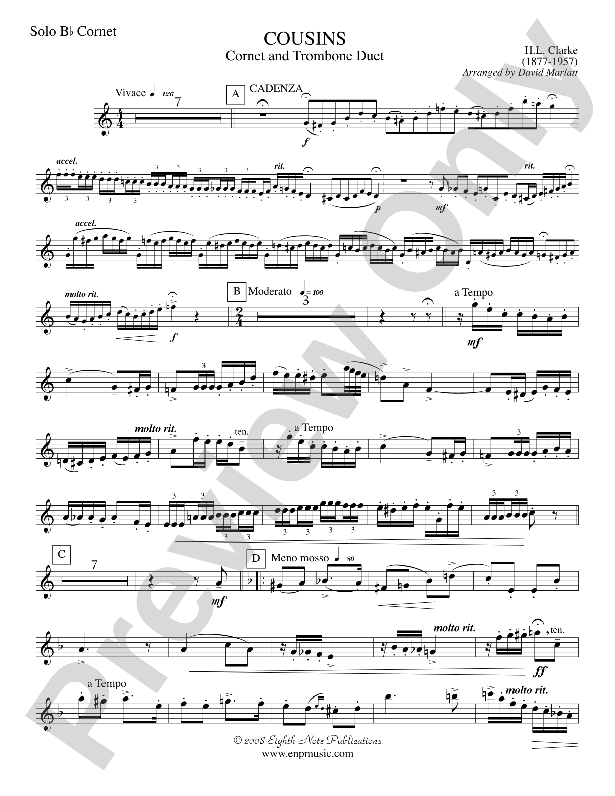 Cousins (Cornet and Trombone Duet and Concert Band): Solo B-flat Cornet