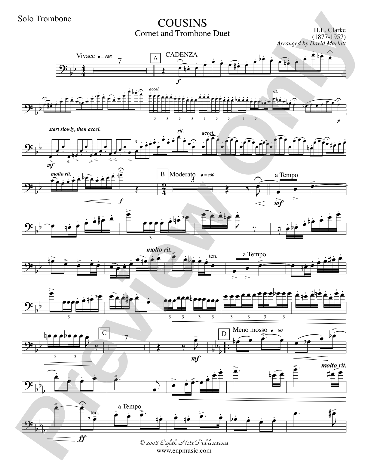 Cousins (Cornet and Trombone Duet and Concert Band): Solo Trombone