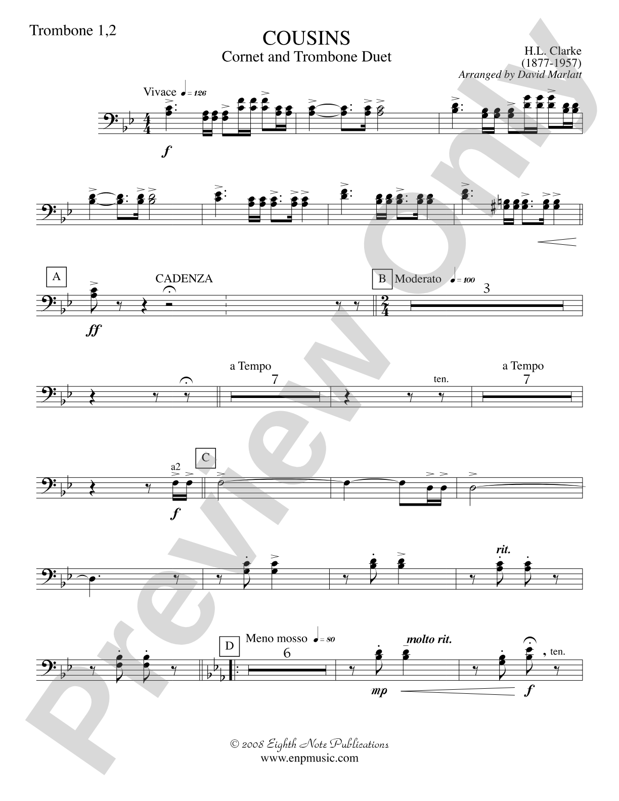 Cousins (Cornet and Trombone Duet and Concert Band): 1st & 2nd Trombones