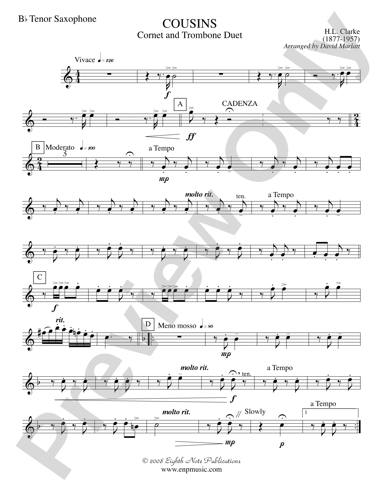 Cousins (Cornet and Trombone Duet and Concert Band): B-flat Tenor Saxophone