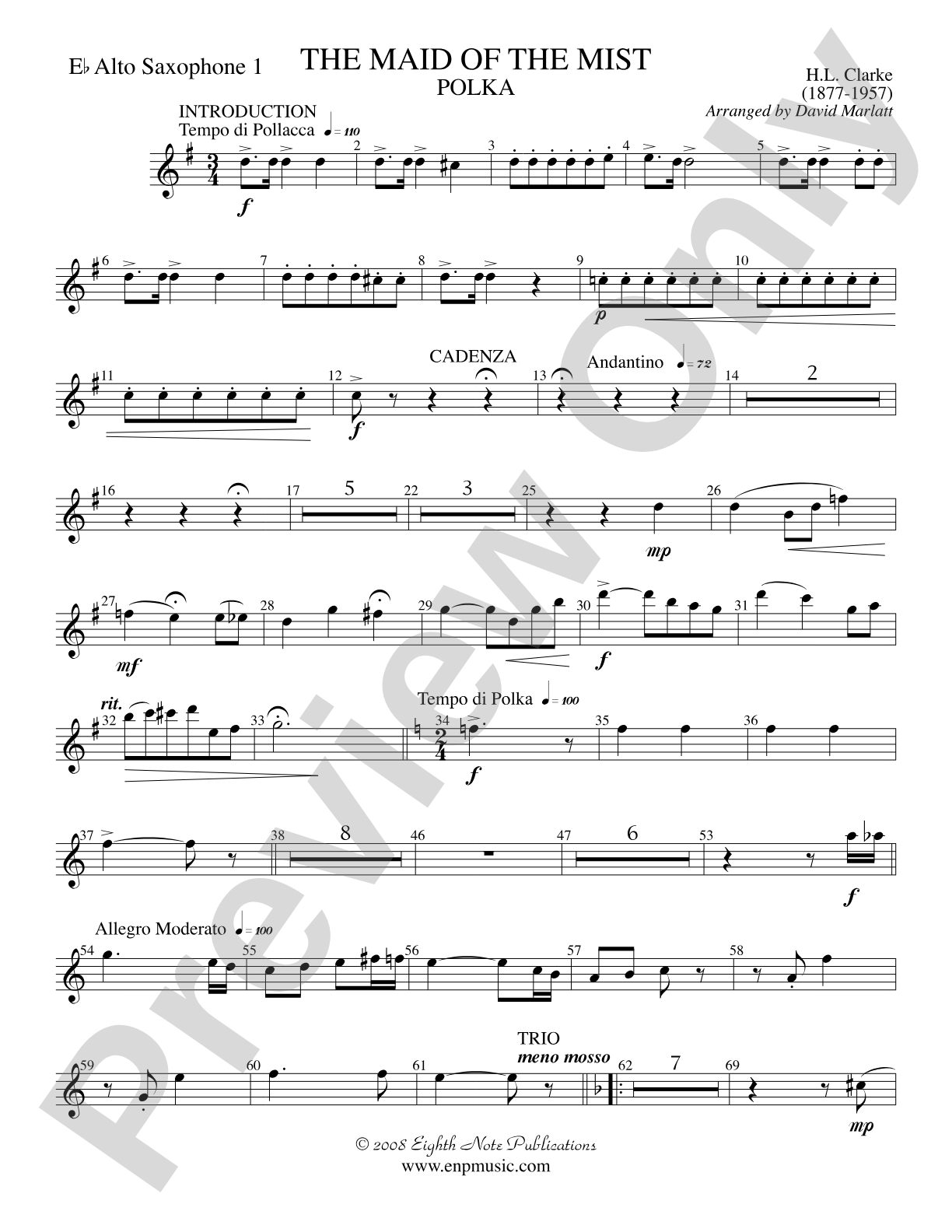The Maid of the Mist (Solo Cornet and Concert Band): E-flat Alto Saxophone
