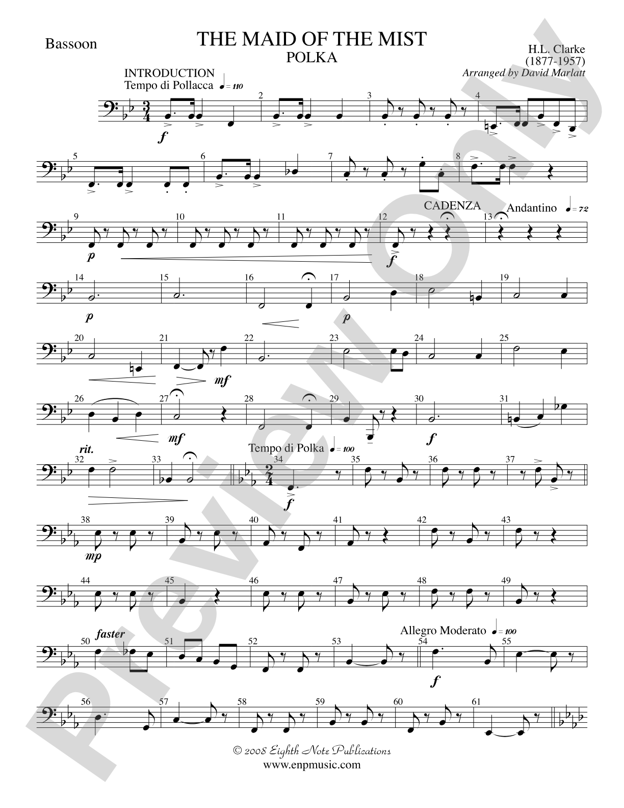 The Maid of the Mist (Solo Cornet and Concert Band): Bassoon