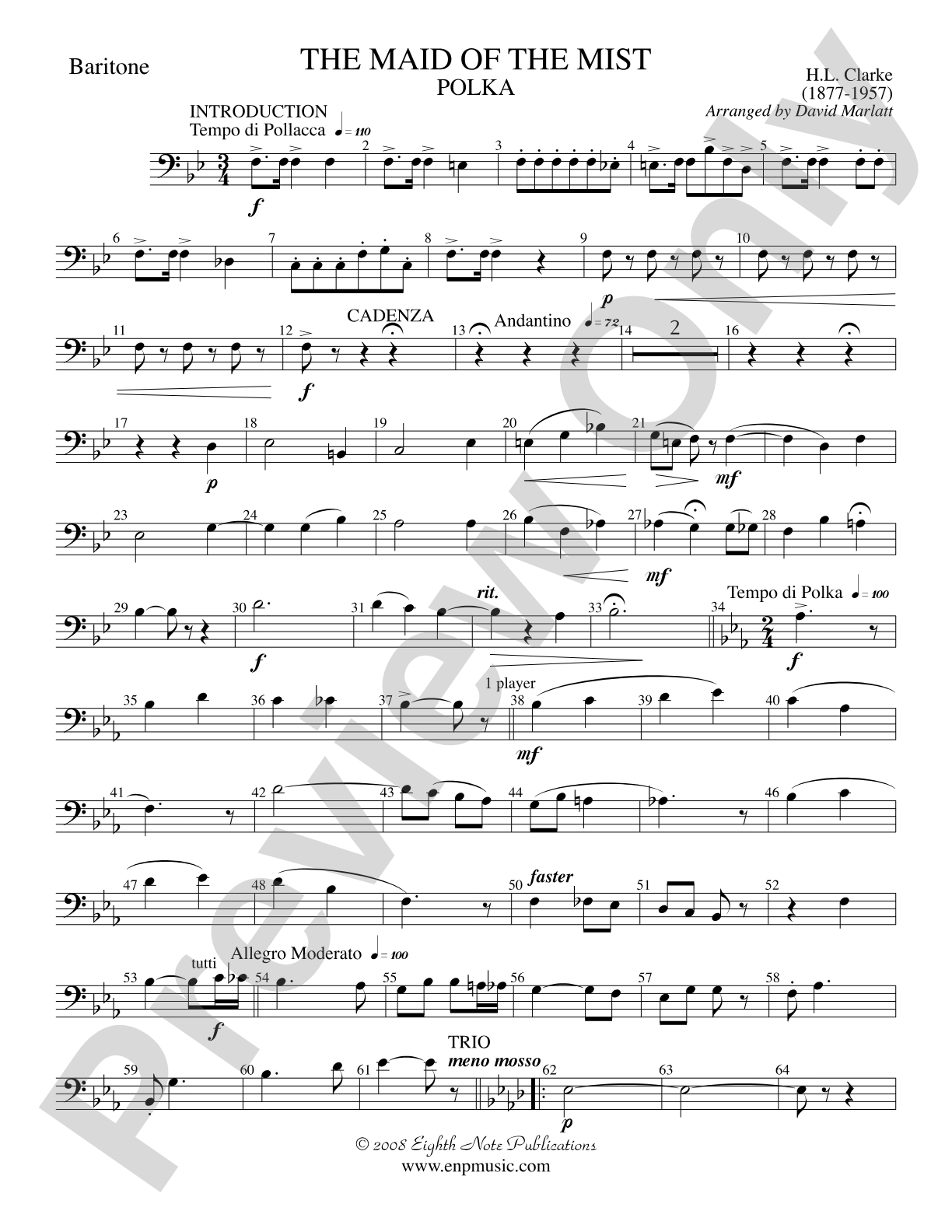 The Maid of the Mist (Solo Cornet and Concert Band): Baritone B.C.