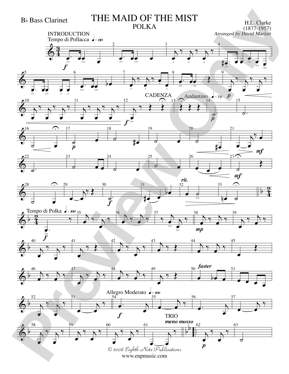 The Maid of the Mist (Solo Cornet and Concert Band): B-flat Bass Clarinet