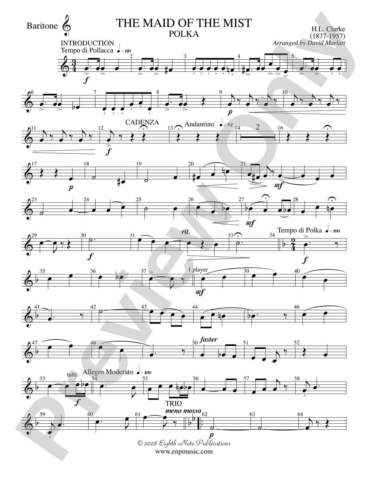 The Maid of the Mist (Solo Cornet and Concert Band): Baritone T.C.