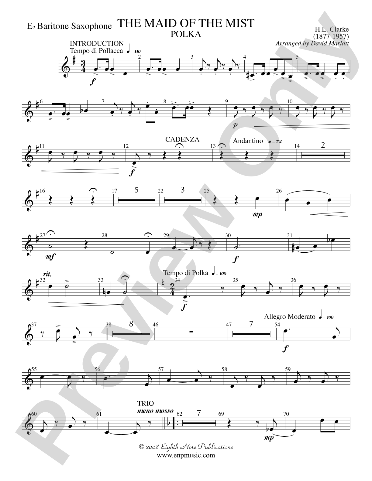 The Maid of the Mist (Solo Cornet and Concert Band): E-flat Baritone Saxophone