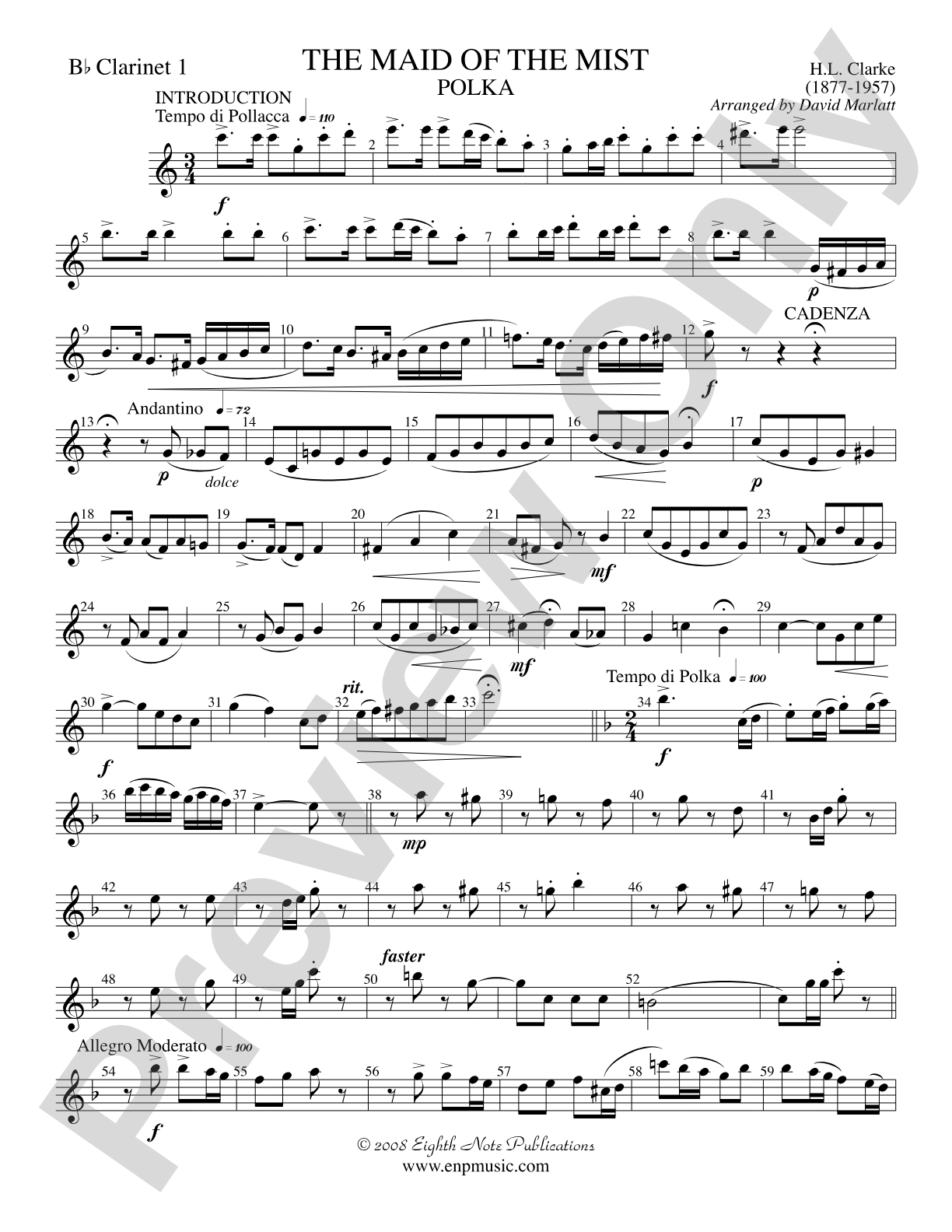 The Maid of the Mist (Solo Cornet and Concert Band): 1st B-flat Clarinet