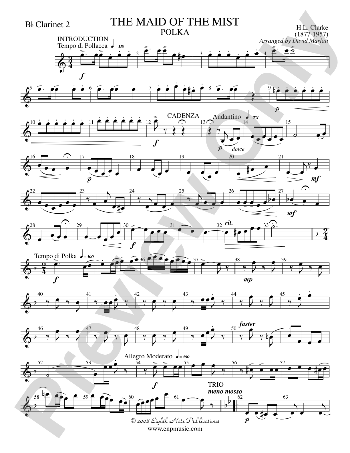 The Maid of the Mist (Solo Cornet and Concert Band): 2nd B-flat Clarinet