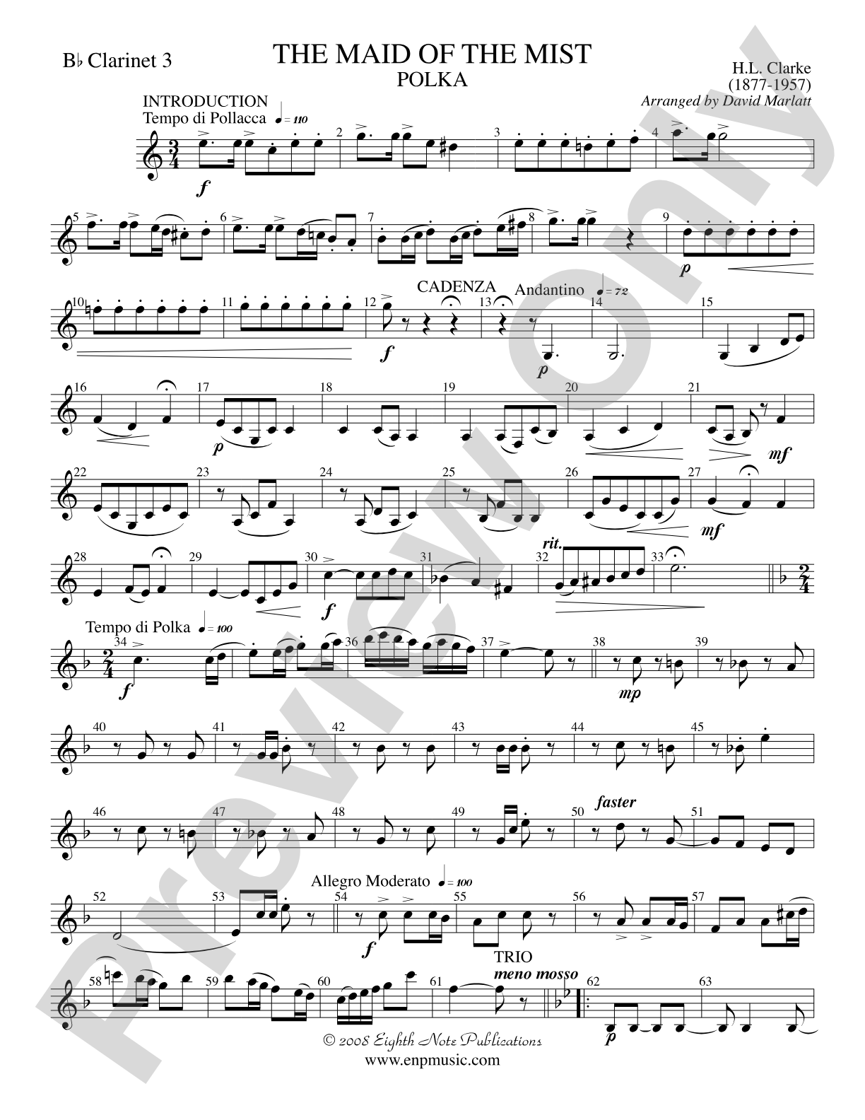 The Maid of the Mist (Solo Cornet and Concert Band): 3rd B-flat Clarinet