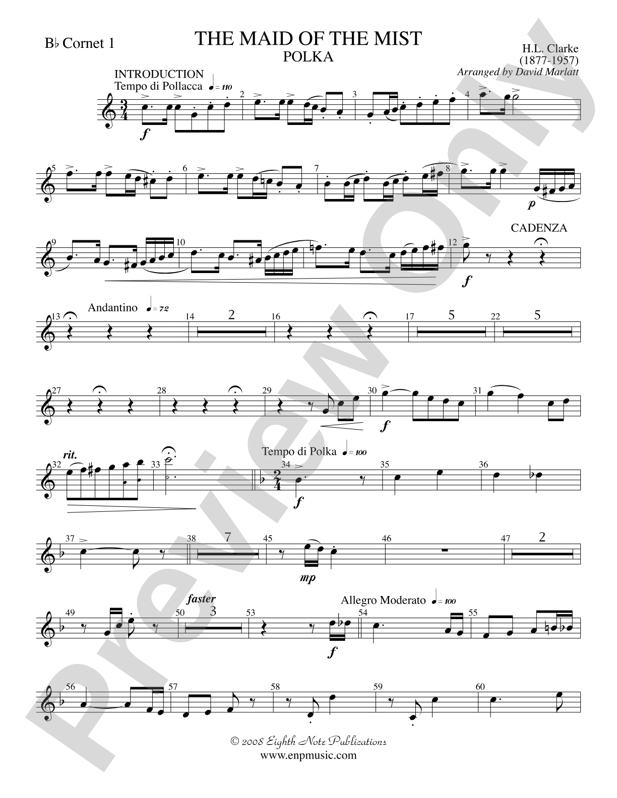 The Maid of the Mist (Solo Cornet and Concert Band): 1st B-flat Cornet