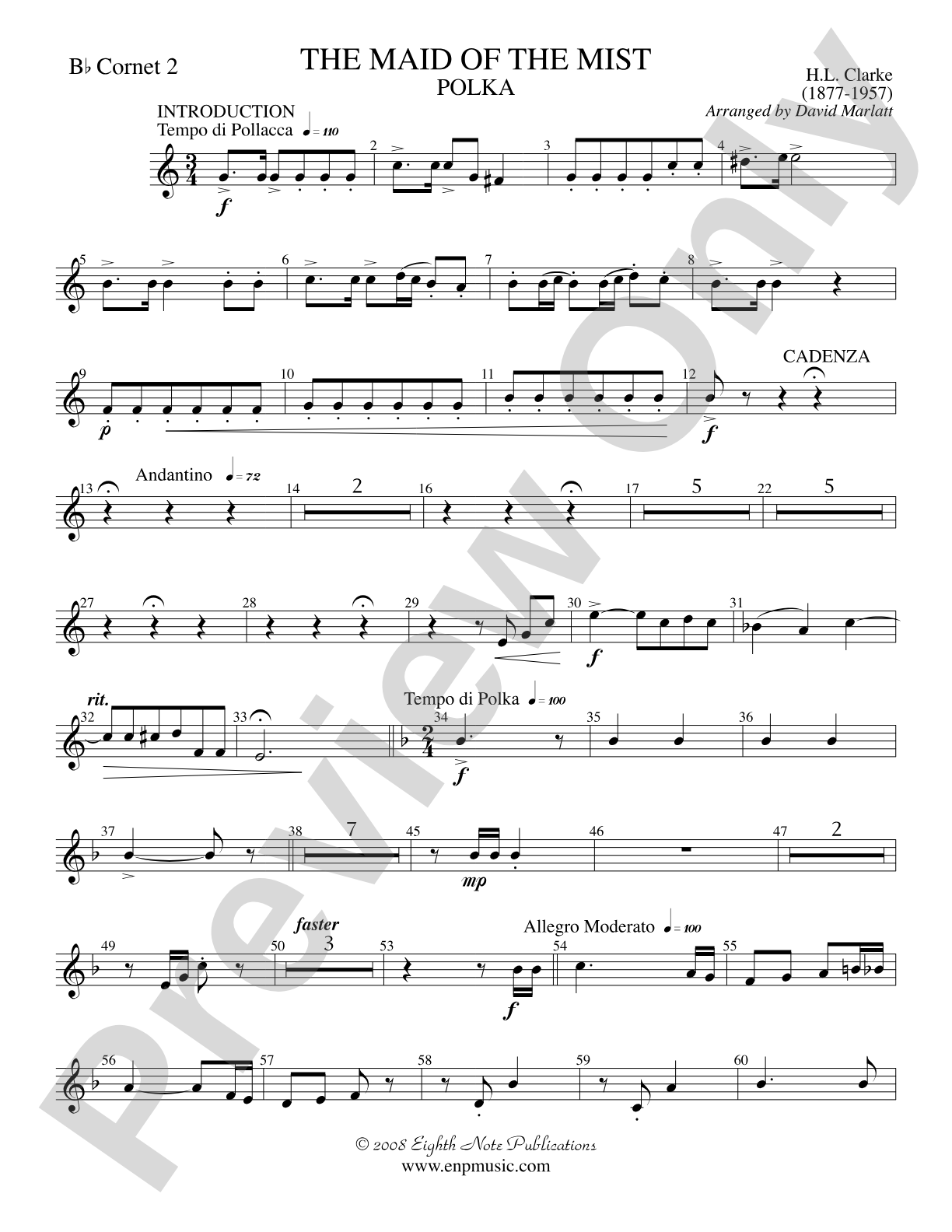 The Maid of the Mist (Solo Cornet and Concert Band): 2nd B-flat Cornet