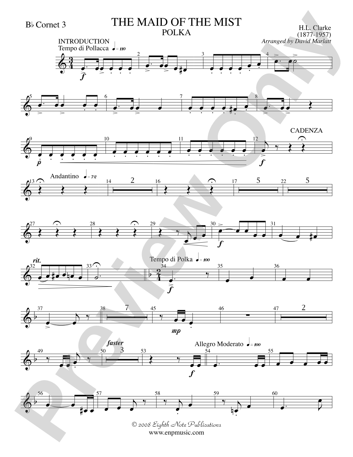 The Maid of the Mist (Solo Cornet and Concert Band): 3rd B-flat Cornet