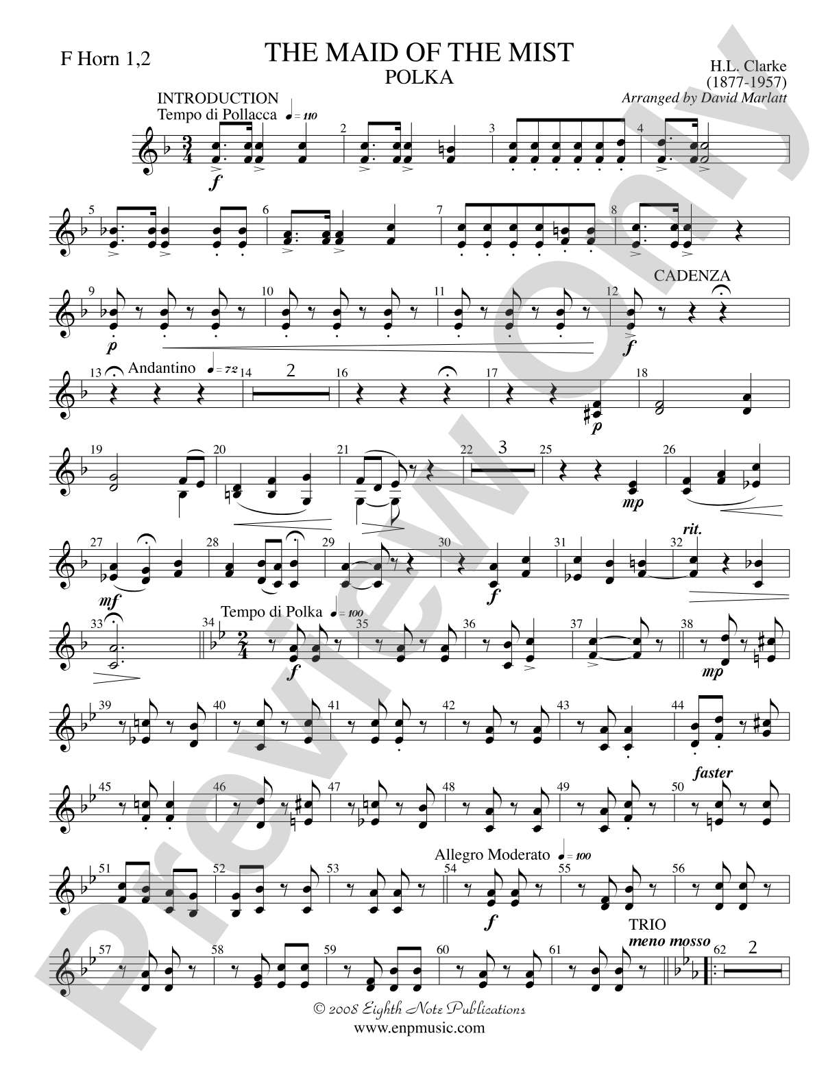 The Maid of the Mist (Solo Cornet and Concert Band): 1st & 2nd F Horns