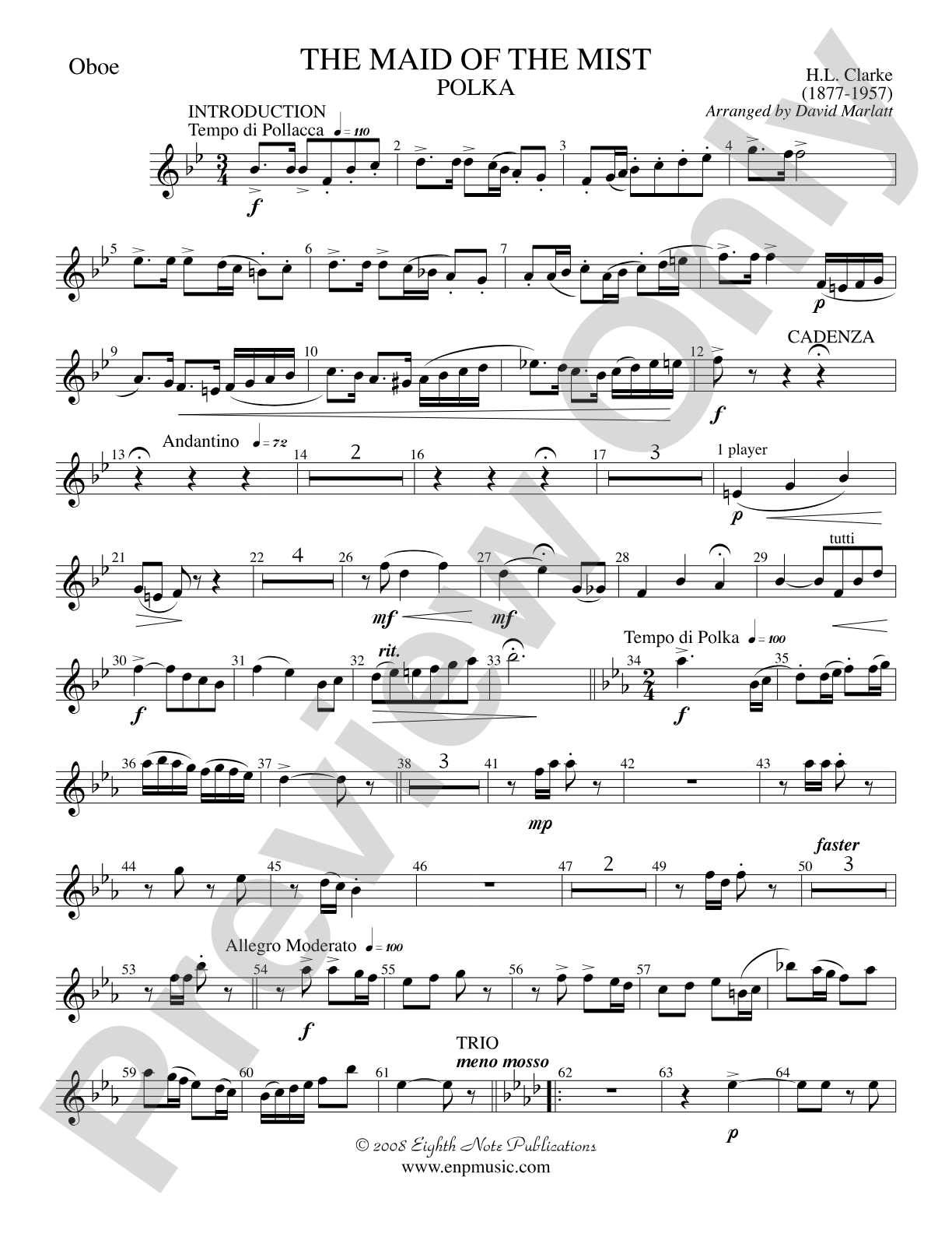 The Maid of the Mist (Solo Cornet and Concert Band): Oboe