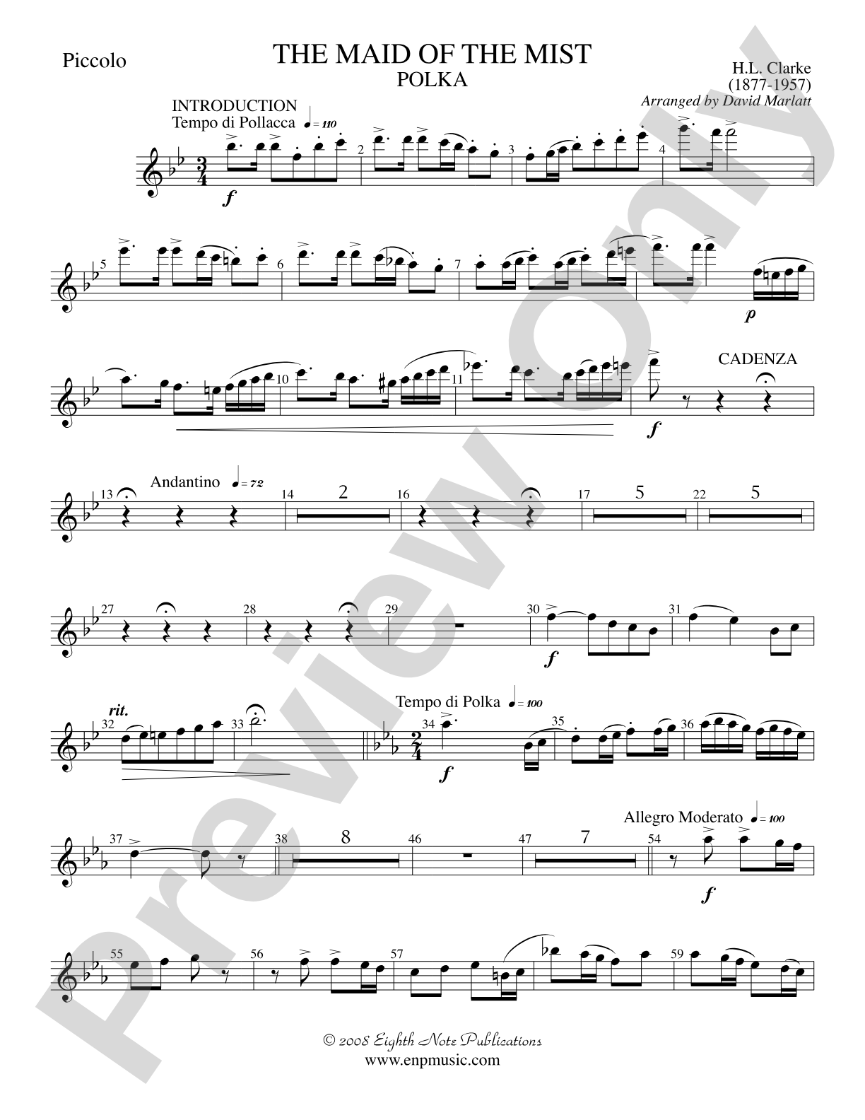 The Maid of the Mist (Solo Cornet and Concert Band): Piccolo