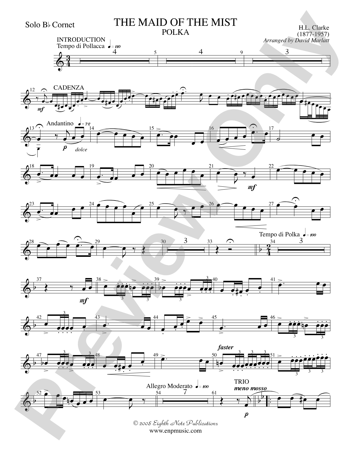 The Maid of the Mist (Solo Cornet and Concert Band): Solo B-flat Cornet