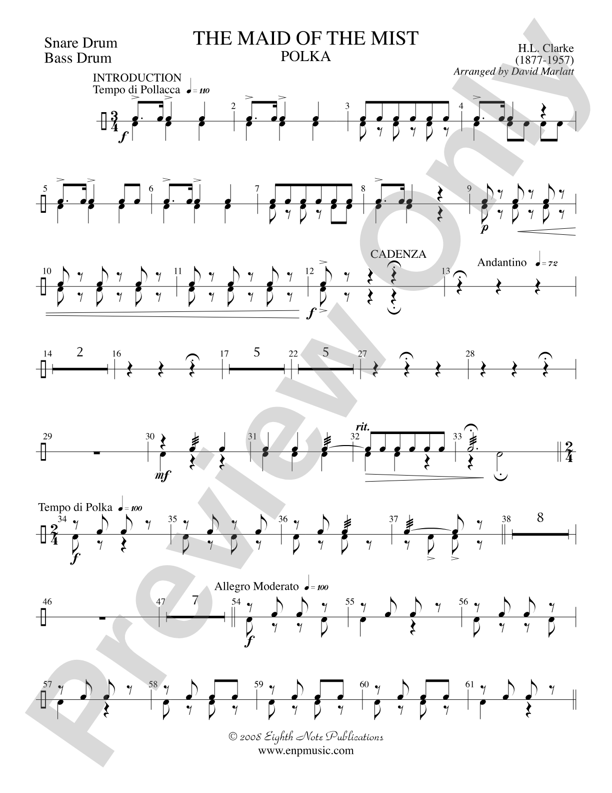 The Maid of the Mist (Solo Cornet and Concert Band): Snare Drum