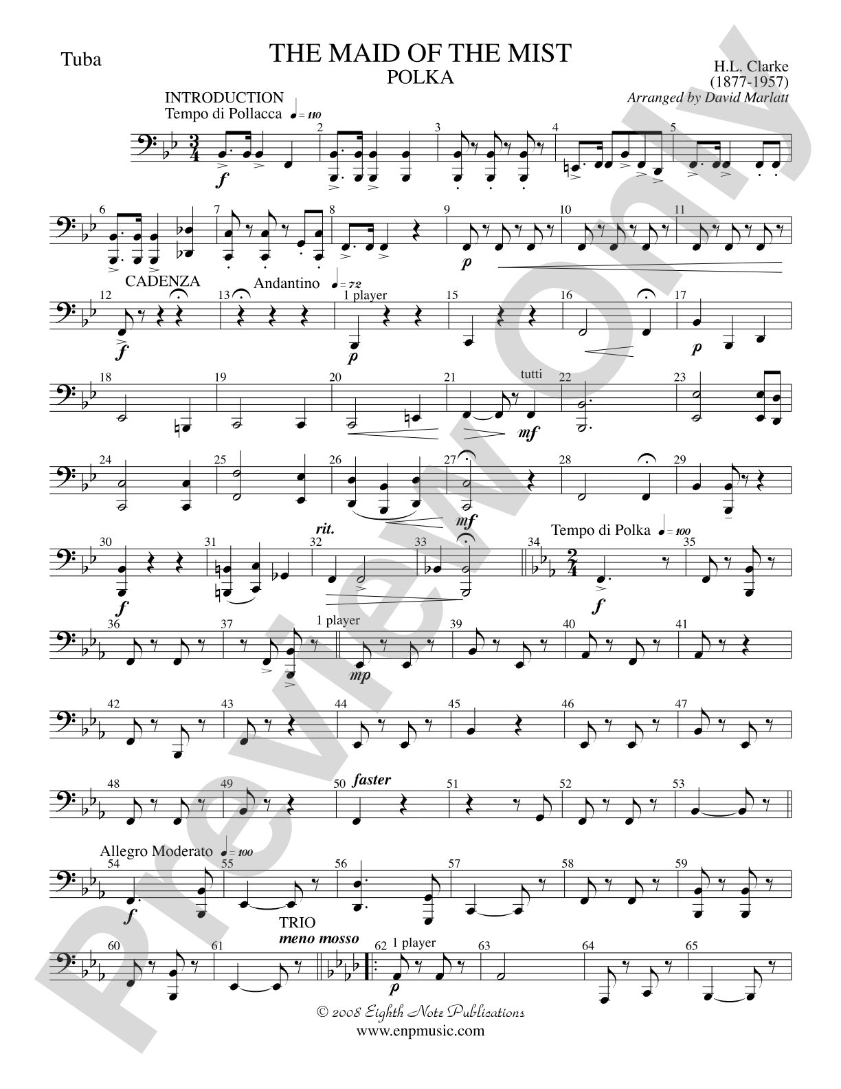 The Maid of the Mist (Solo Cornet and Concert Band): Tuba