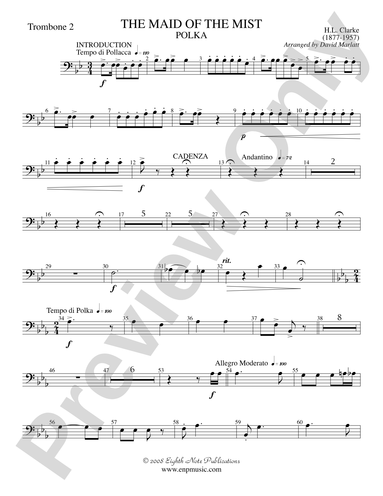 The Maid of the Mist (Solo Cornet and Concert Band): 2nd Trombone