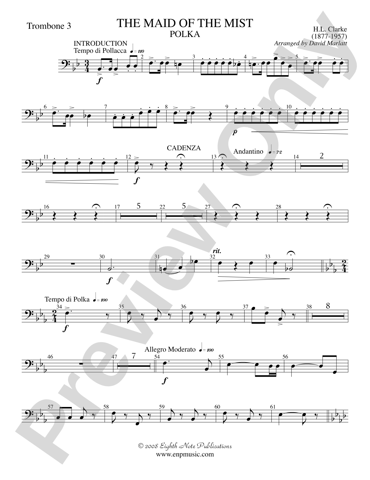The Maid of the Mist (Solo Cornet and Concert Band): 3rd Trombone