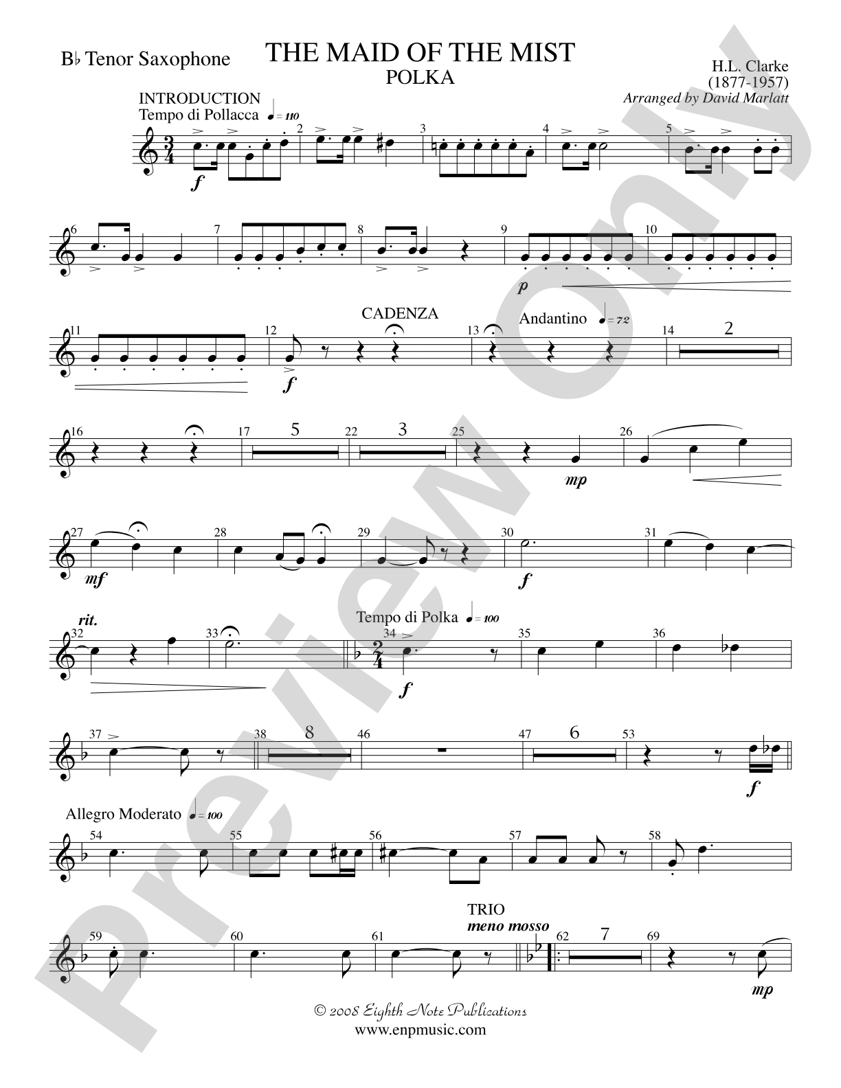 The Maid of the Mist (Solo Cornet and Concert Band): B-flat Tenor Saxophone