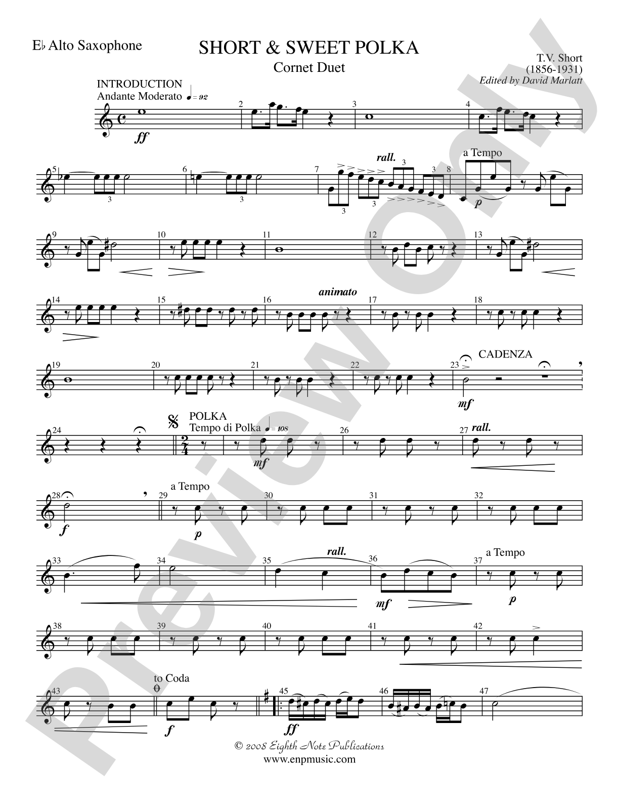 Short and Sweet (Cornet Duet and Concert Band): E-flat Alto Saxophone