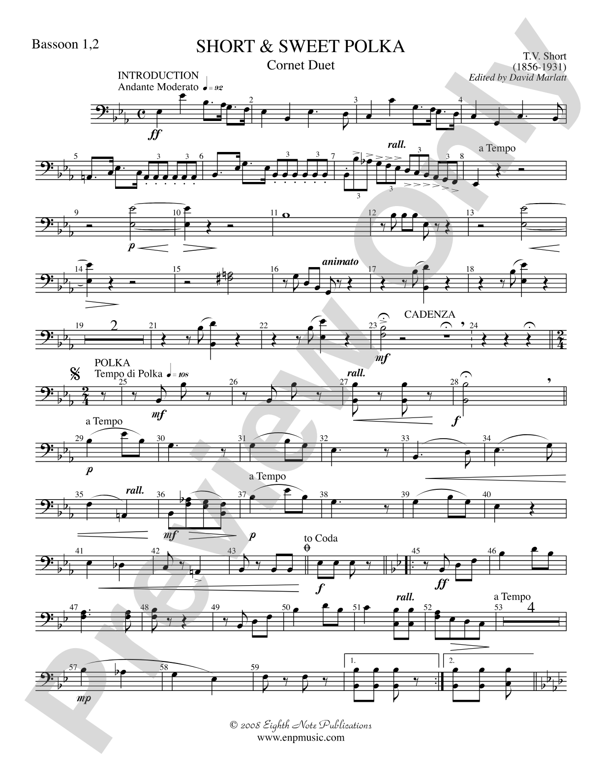 Short and Sweet (Cornet Duet and Concert Band): 1st & 2nd Bassoon
