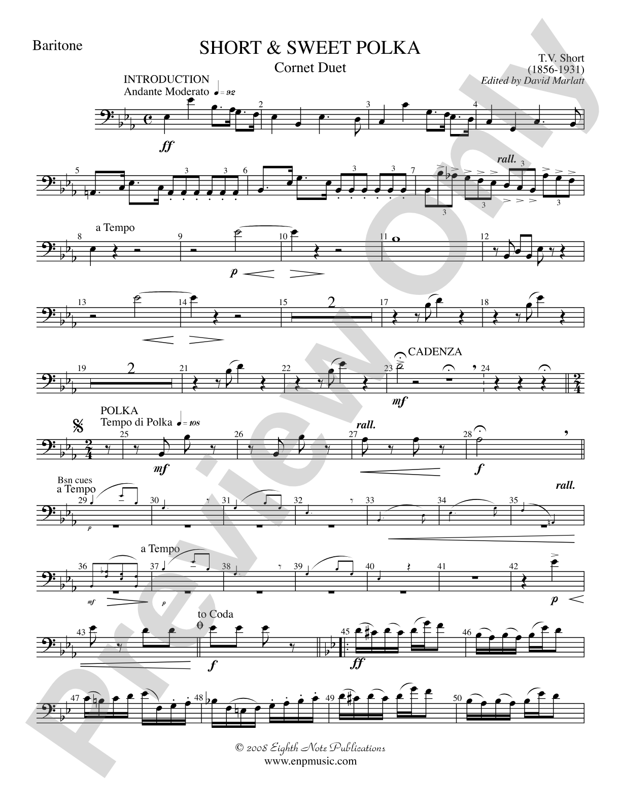 Short and Sweet (Cornet Duet and Concert Band): Baritone B.C.