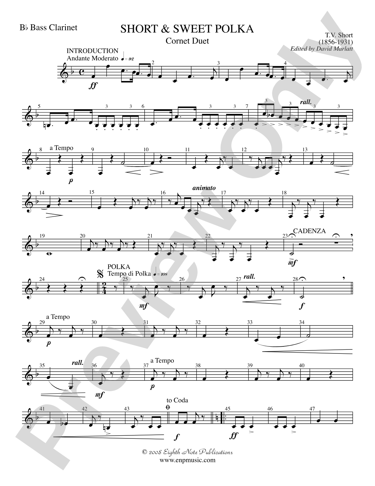 Short and Sweet (Cornet Duet and Concert Band): B-flat Bass Clarinet