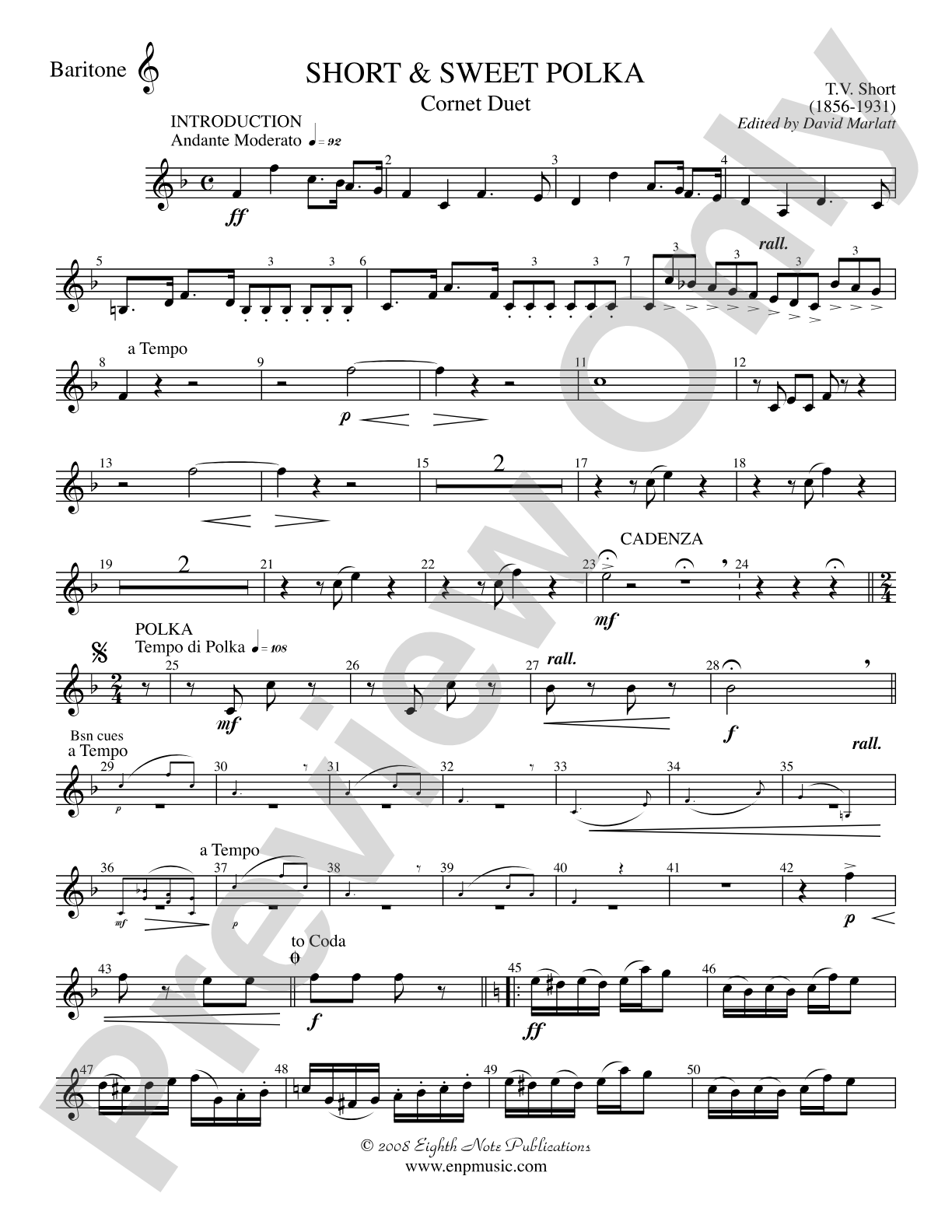 Short and Sweet (Cornet Duet and Concert Band): Baritone T.C.