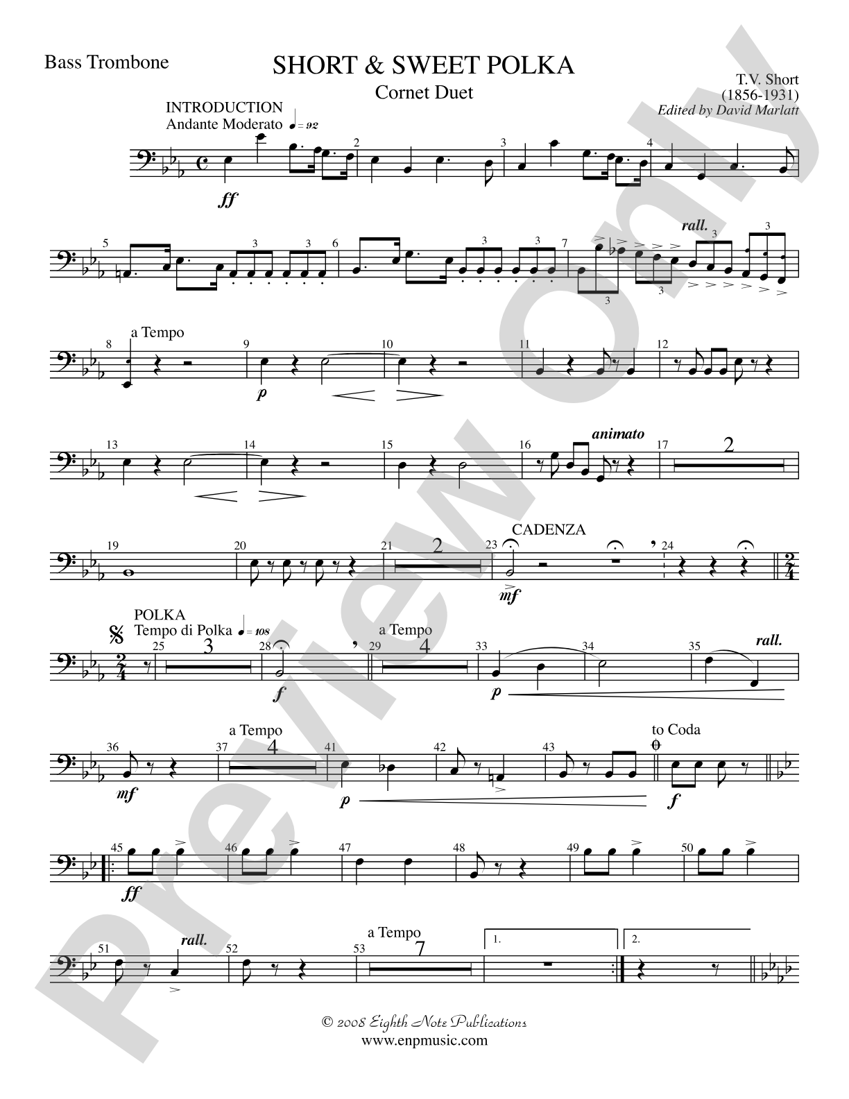 Short and Sweet (Cornet Duet and Concert Band): Bass Trombone