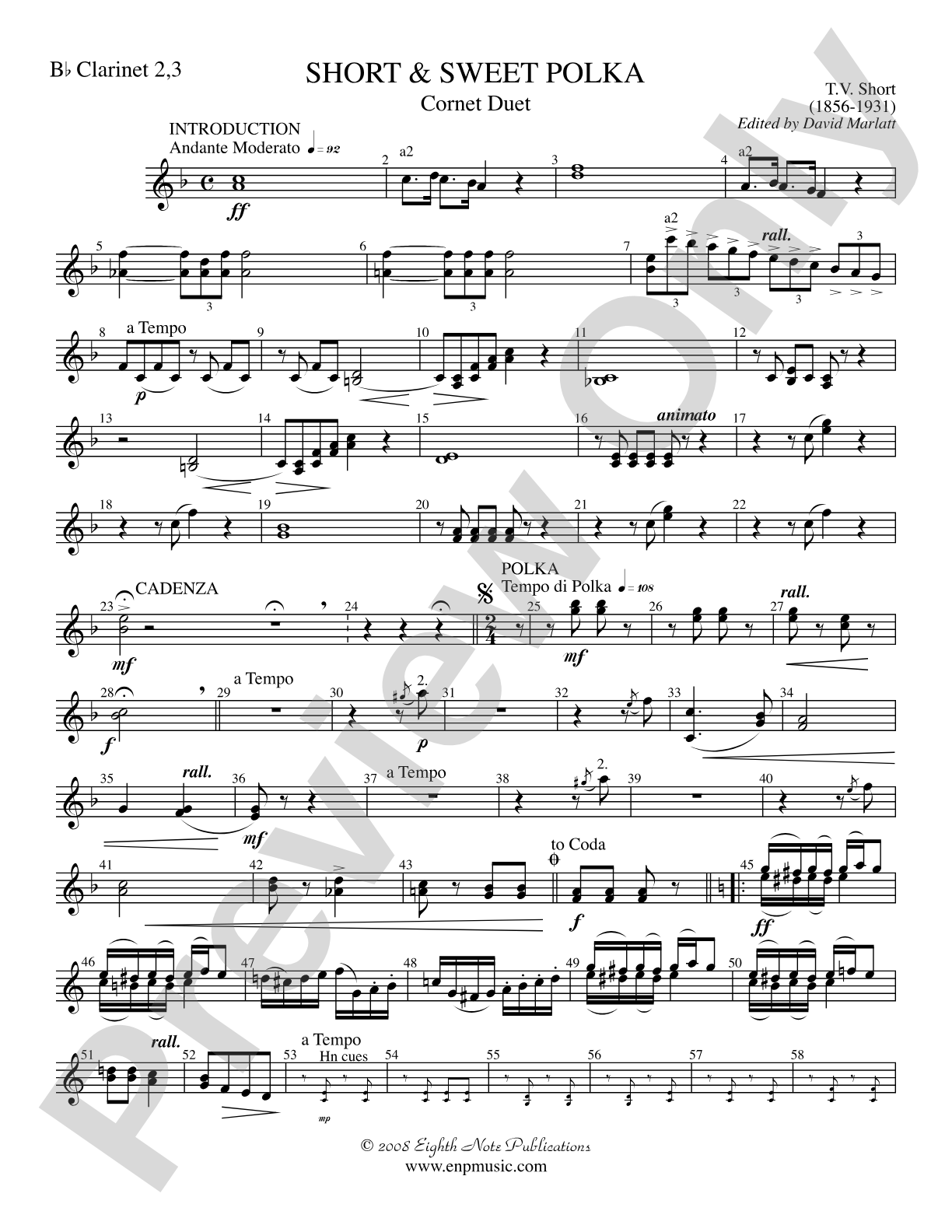 Short and Sweet (Cornet Duet and Concert Band): 2nd & 3rd B-flat Clarinets