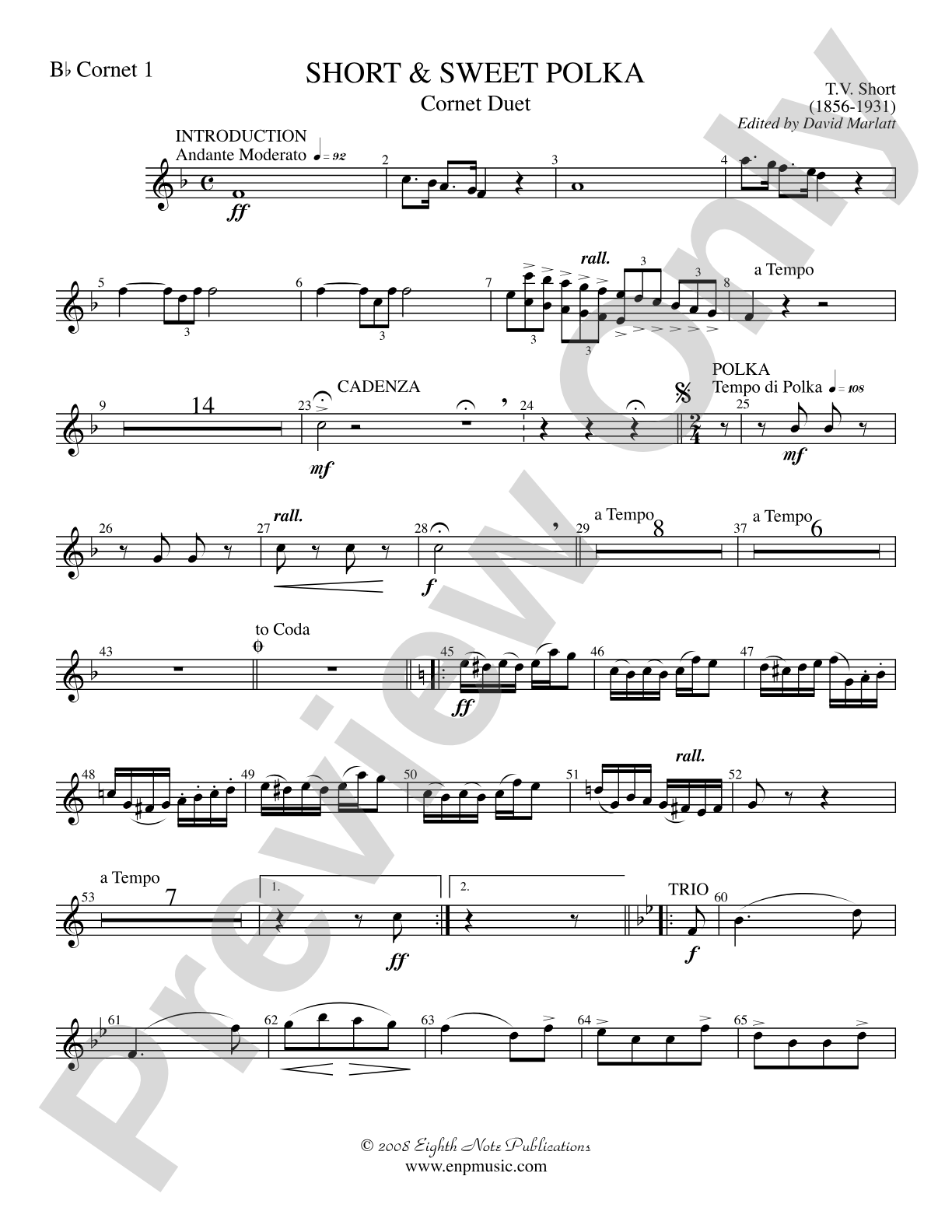 Short and Sweet (Cornet Duet and Concert Band): 1st B-flat Cornet