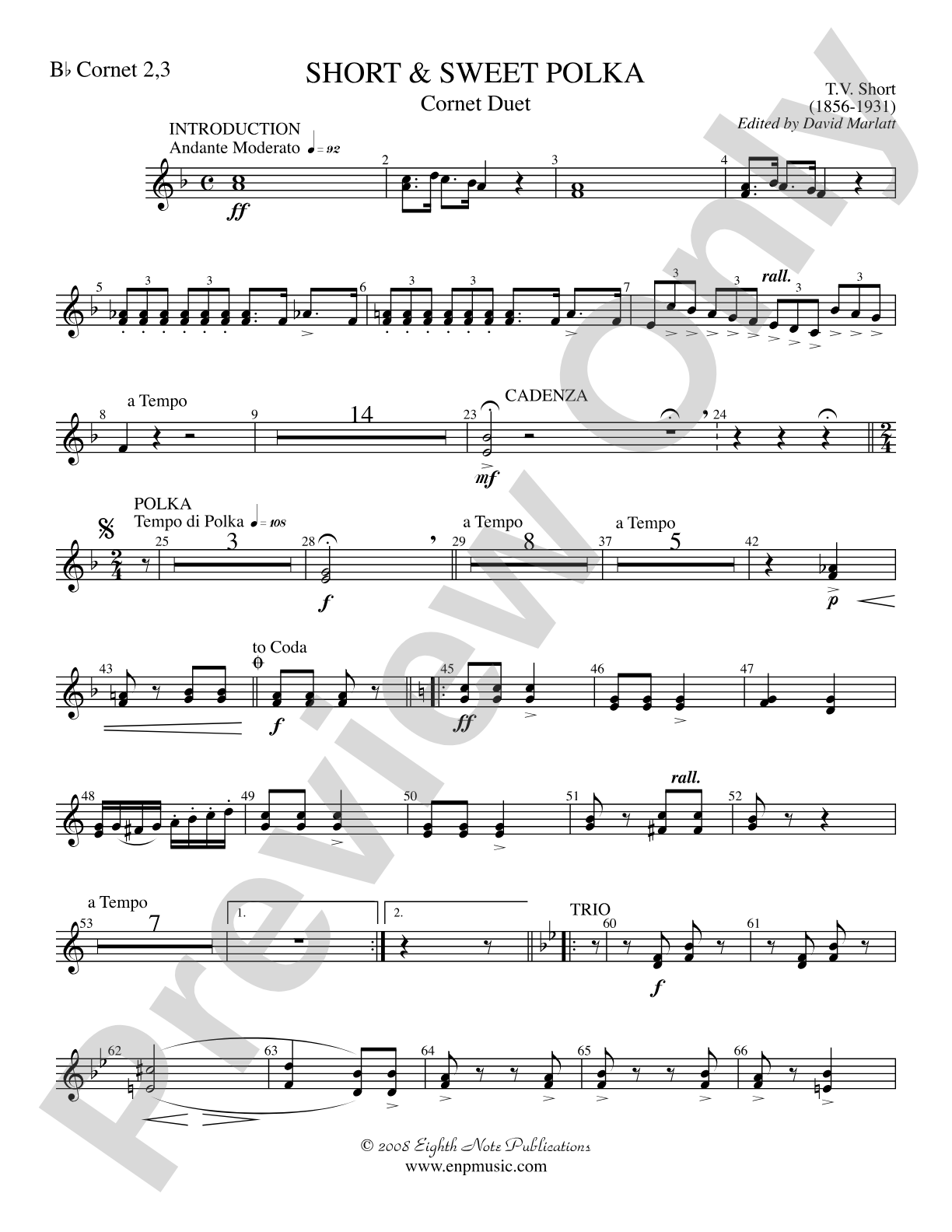 Short and Sweet (Cornet Duet and Concert Band): 2nd & 3rd B-flat Cornets