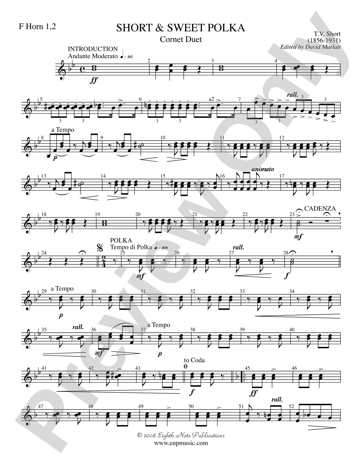 Short and Sweet (Cornet Duet and Concert Band): 1st & 2nd F Horns