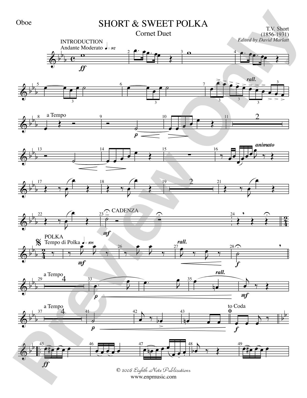 Short and Sweet (Cornet Duet and Concert Band): Oboe