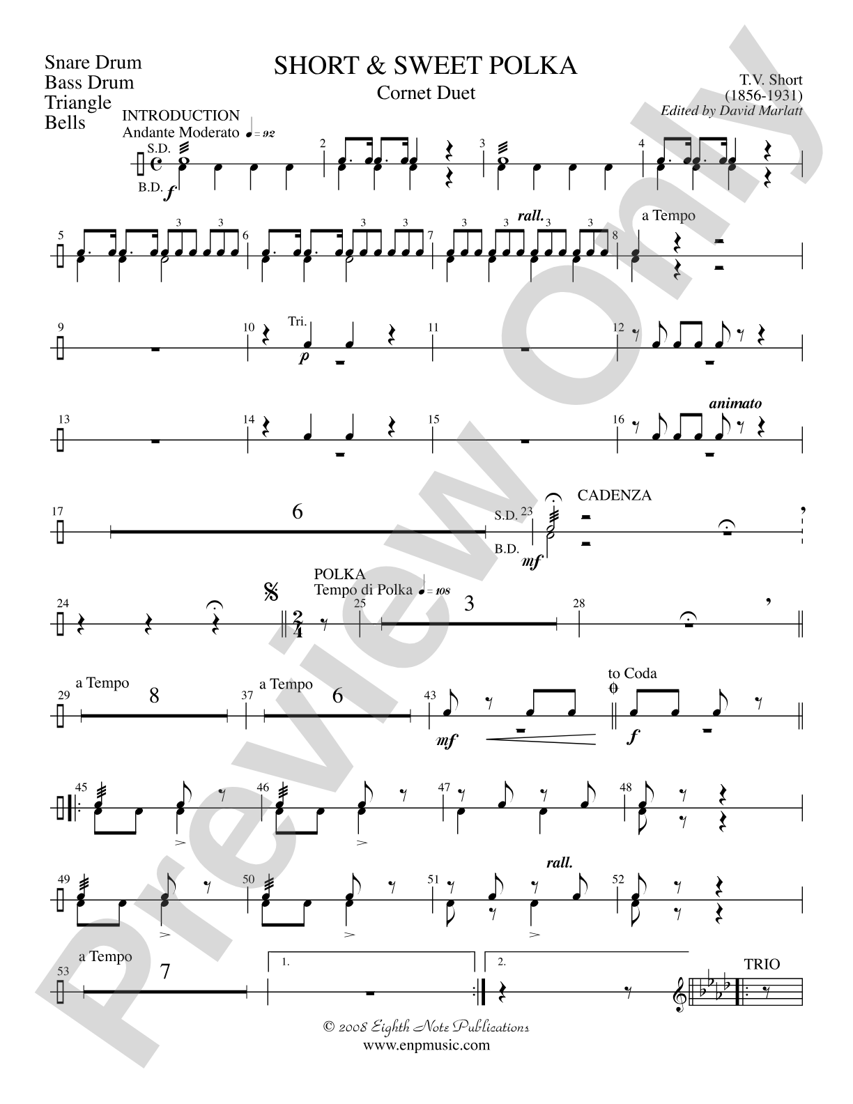 Short and Sweet (Cornet Duet and Concert Band): 1st Percussion