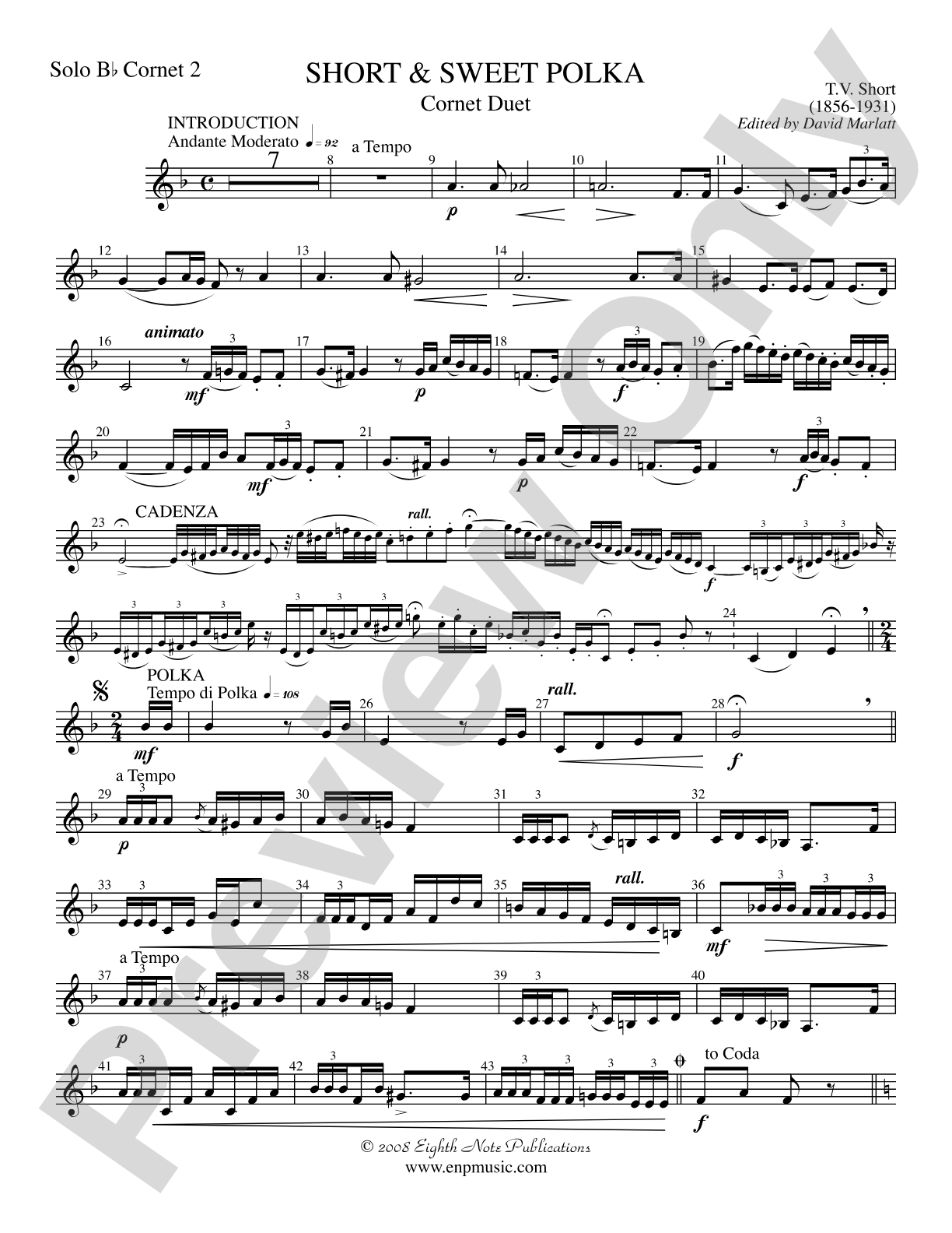 Short and Sweet (Cornet Duet and Concert Band): Solo 2nd B-flat Cornet