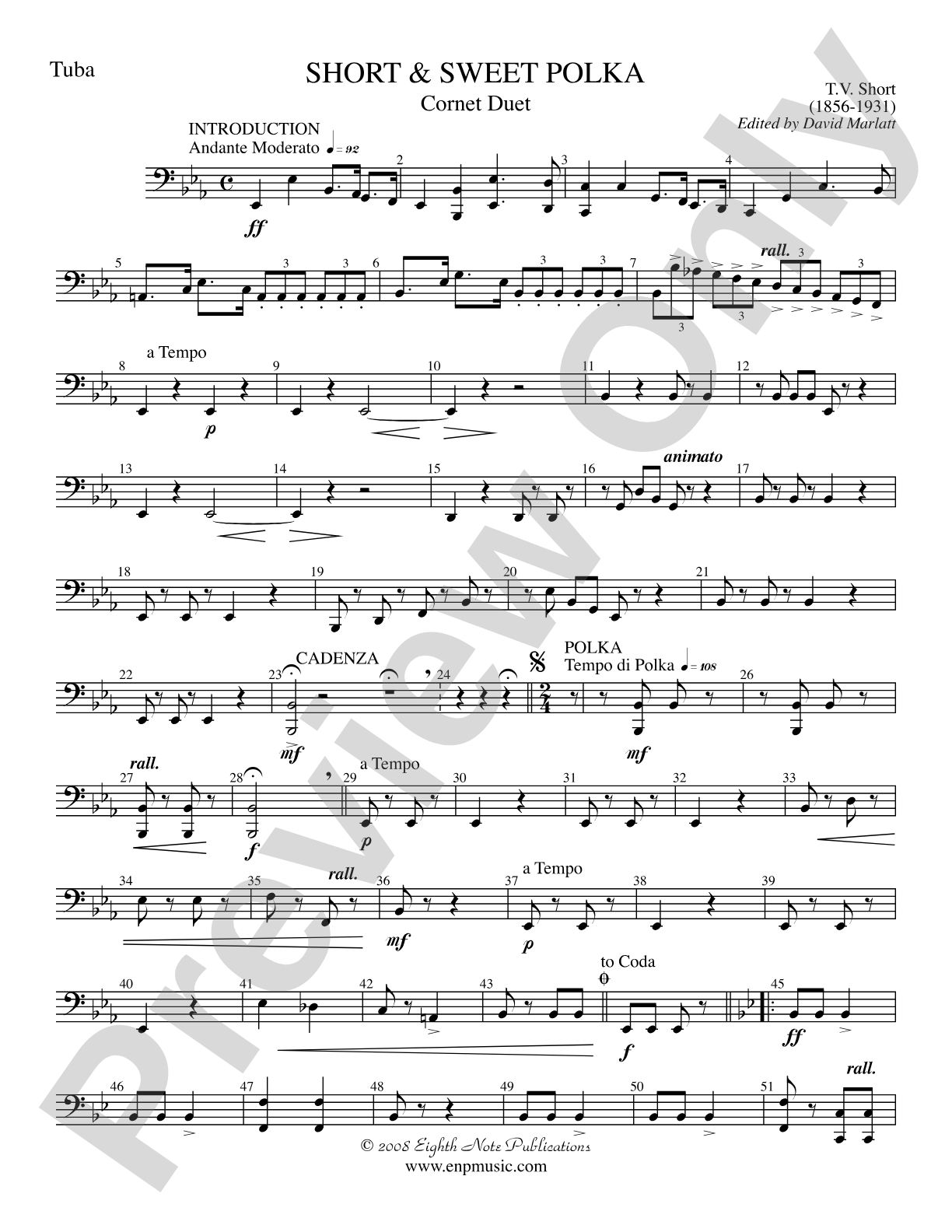 Short and Sweet (Cornet Duet and Concert Band): Tuba