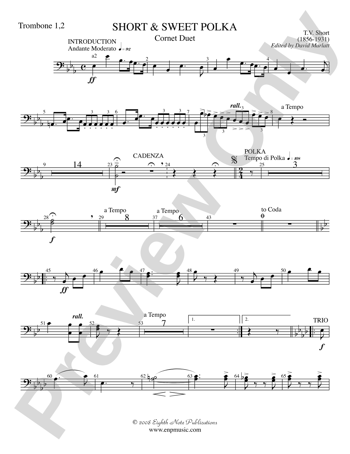 Short and Sweet (Cornet Duet and Concert Band): 1st & 2nd Trombones