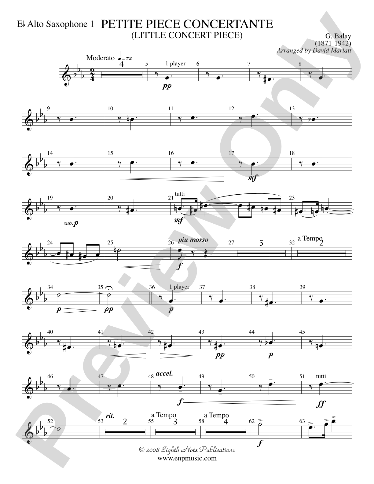 Petite Piece Concertante (Little Concert Piece) (Solo Cornet and Concert Band): E-flat Alto Saxophone