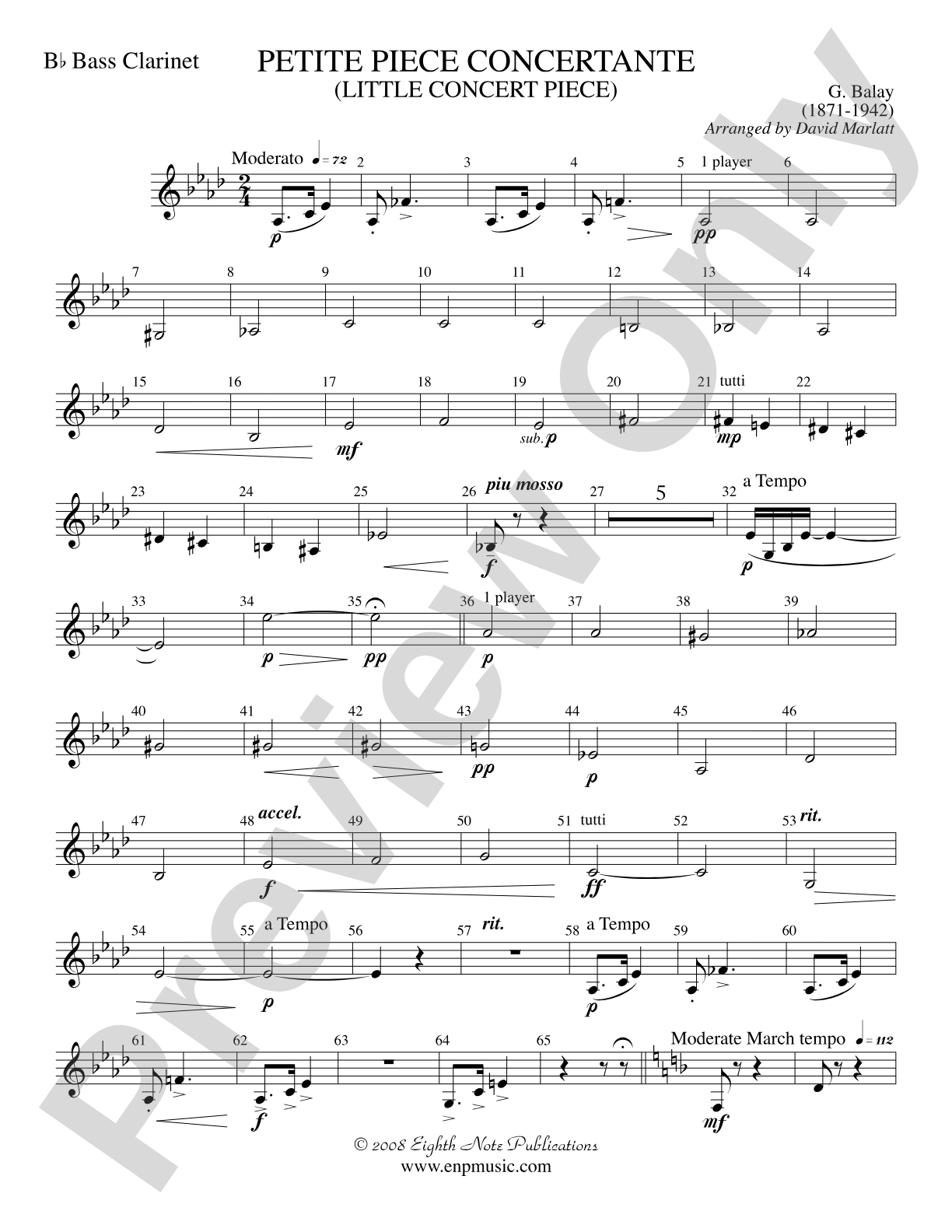 Petite Piece Concertante (Little Concert Piece) (Solo Cornet and Concert Band): B-flat Bass Clarinet