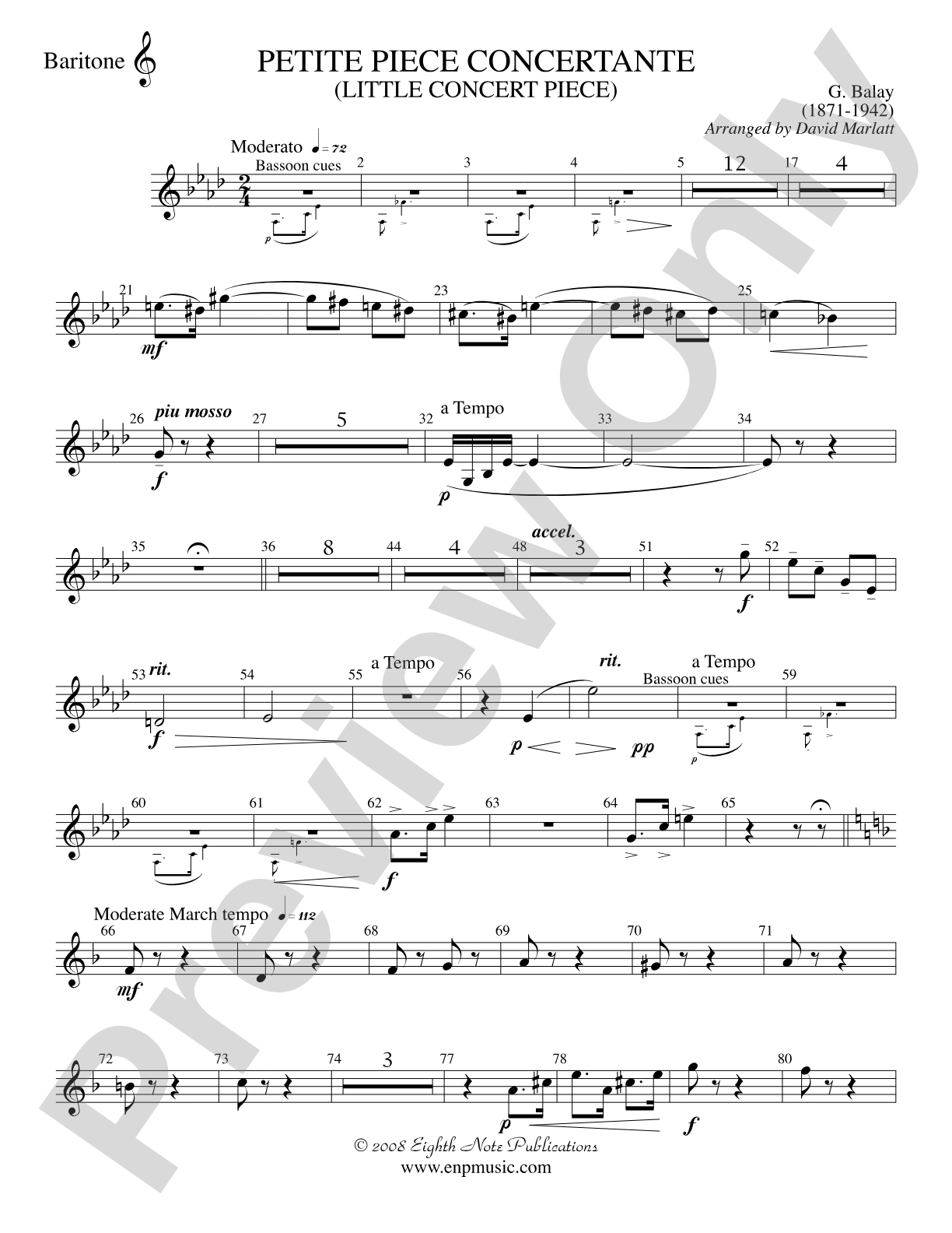 Petite Piece Concertante (Little Concert Piece) (Solo Cornet and Concert Band): Baritone T.C.