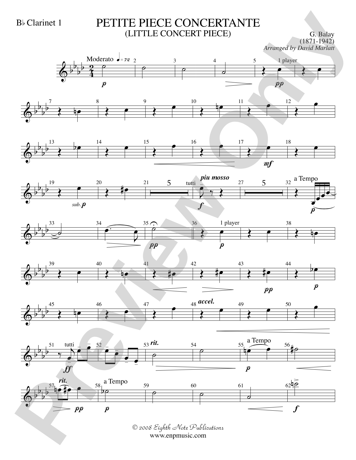 Petite Piece Concertante (Little Concert Piece) (Solo Cornet and Concert Band): 1st B-flat Clarinet
