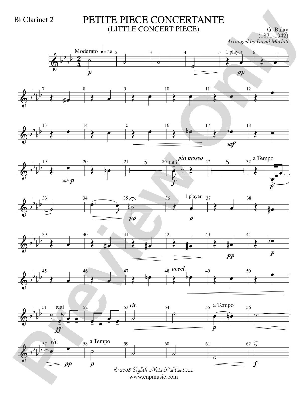 Petite Piece Concertante (Little Concert Piece) (Solo Cornet and Concert Band): 2nd B-flat Clarinet