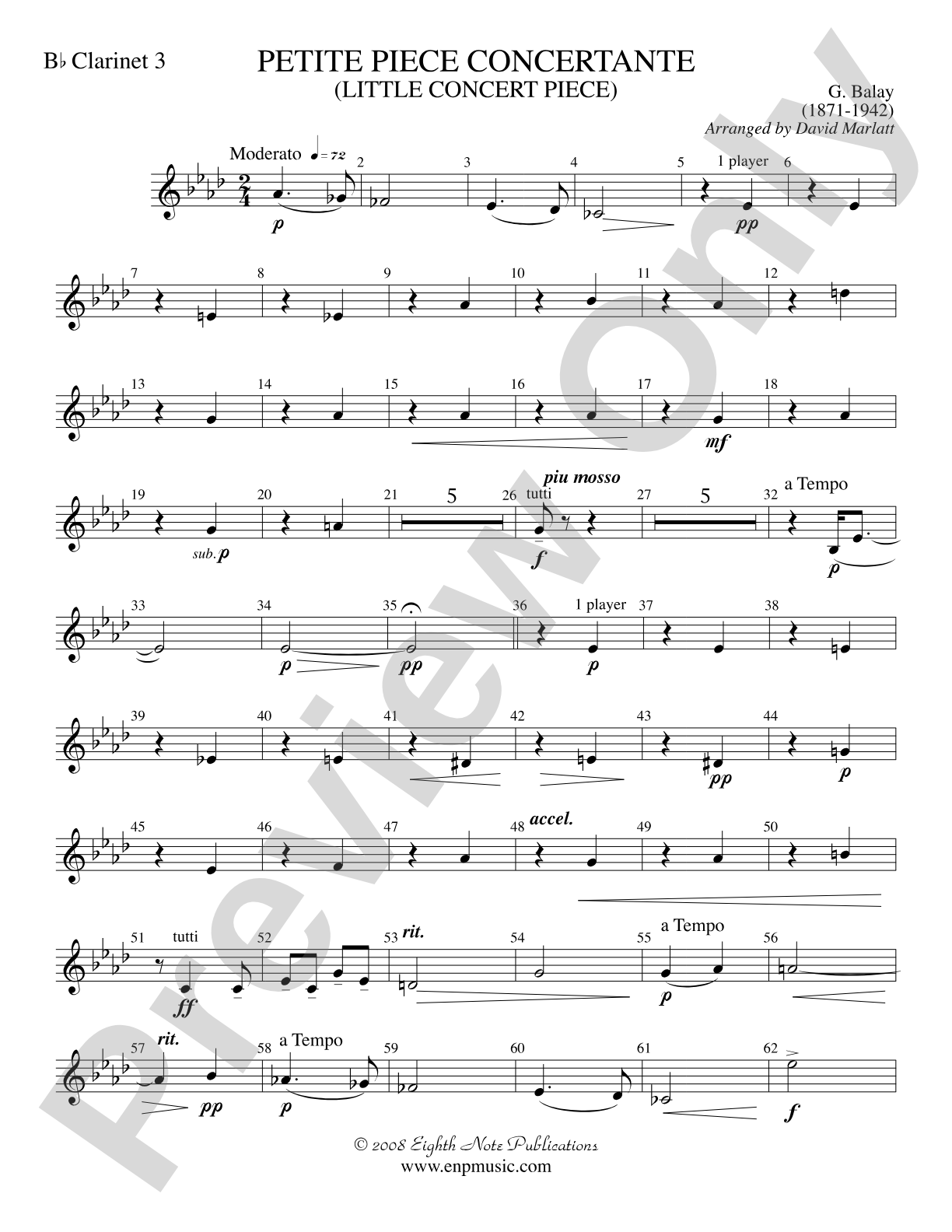 Petite Piece Concertante (Little Concert Piece) (Solo Cornet and Concert Band): 3rd B-flat Clarinet