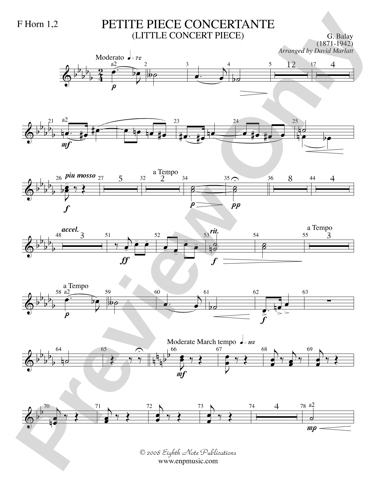 Petite Piece Concertante (Little Concert Piece) (Solo Cornet and Concert Band): 1st & 2nd F Horns