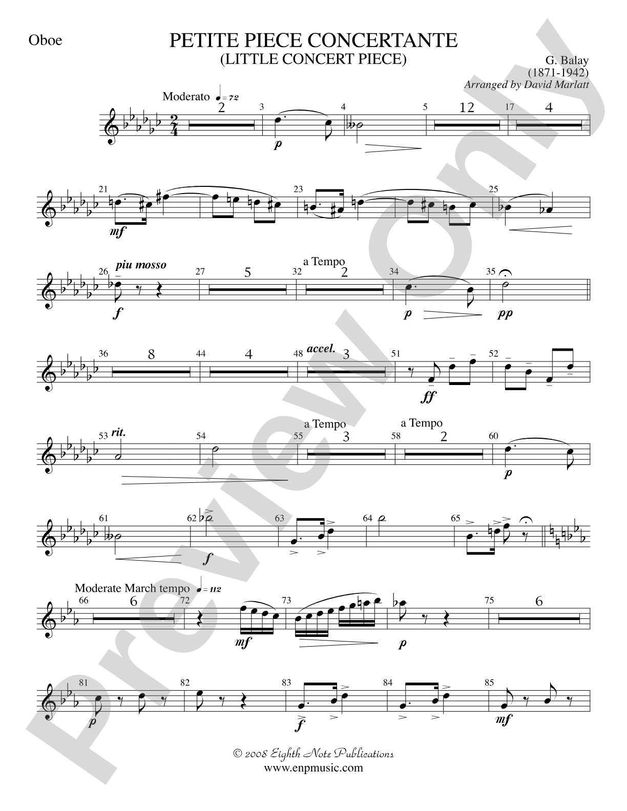 Petite Piece Concertante (Little Concert Piece) (Solo Cornet and Concert Band): Oboe